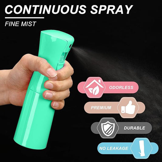 (Green Hair Mister Spray Bottle,Spray Water Bottle Fine Mist Refillable Plants（6.8OZ /200ML） Barber，Showering Pets, Plants, travel, Ironing and Cleaning ﻿ ﻿ ﻿(Continuous Spray)