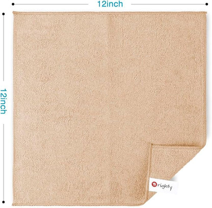 Orighty Microfiber Cleaning Cloth, 12 Pack Microfiber Towels for Cars, Highly Absorbent Car Cleaning Supplies, Lint Free Cloths Clean Rags for Car Care, House, Kitchen, 12x12 inch, Brown