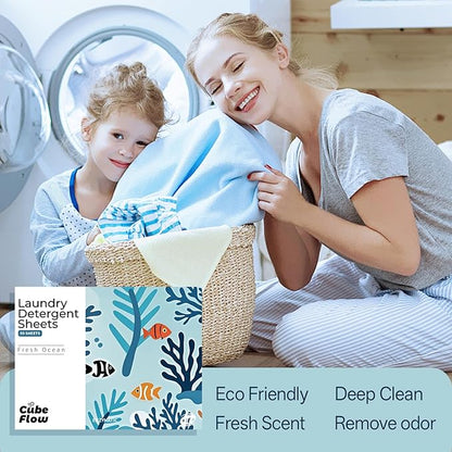 Laundry Detergent Sheets, Ebony Rose Scent - 100 Loads | 72-hour long lasting fragrance, Eco Friendly Sheets | Pre-Measured, Liquidless for Deep Clean | Hypoallergenic (Fresh Ocean)