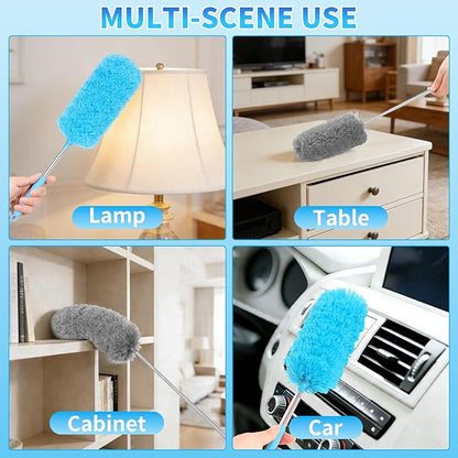2 Pack Microfiber Duster for Cleaning, Washable Hand Dusters with Extendable Pole, Cleaning Supplies for Office, Car, Furniture, Ceiling Fan