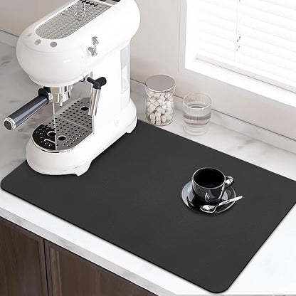 LOPNUR Kitchen Dish Drying Mat, 24"x16" Large Dish Drying Mats for Kitchen Counter, Diatomite Coffee Mat, Super Absorbent Dish Drying Pad, Heat Resistant Mat with Anti-slip Rubber Backed, Black