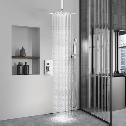 Aolemi Ceiling Mount Shower System Rain Shower Head with Handheld Spray High Pressure Shower Faucet Set Rough-in Valve Shower Trim Kit Included Bathroom Polish Chrome 8 Inch Ceiling Shower Head