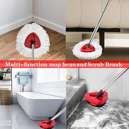 Spin Mop Replacement Head Mop Replace Head Compatible with O Cedar EasyWring Spin Mop - 4 O-Ceda Mop Refills、30-58in Mop Handle and 1 Mop Base and 1 Mop Base Scrub Brush Combo Set