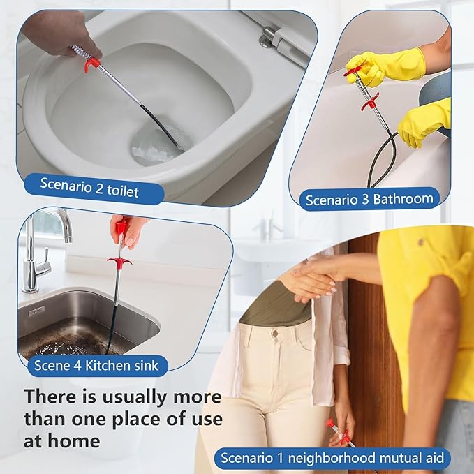 Drain Snake, Drain Cleaner & Hair Clog Remover Tool – Flexible Plumbing Snake for Toilet, Sink, Shower, Bathtub – Heavy Duty Manual Drain Auger with Grabber (35inches, 63inches, 79inches)