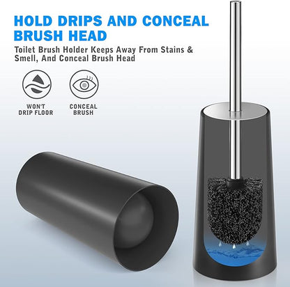 Toilet Brush and Holder, Toilet Brush with 304 Stainless Steel Long Handle, Toilet Bowl Brush for Bathroom Toilet-Ergonomic, Elegant,Durable