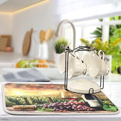 Grapes Wine Glass Bottle Dish Drying Mat for Kitchen Counter Absorbent Microfiber Drying Pad, Large 18x24 in