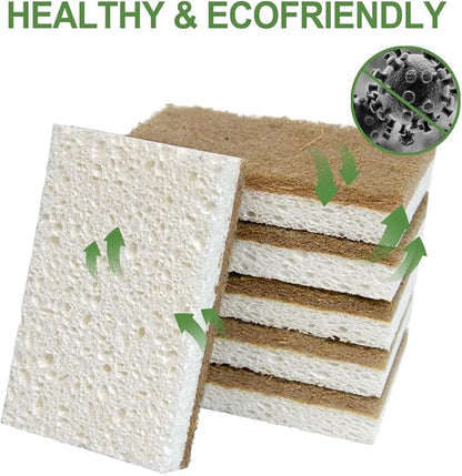 CELOX 6 Pack Coconut Fiber Biodegradable Sponges, Non Scratch Kitchen Cleaning Sponge, Eco-Friendly Dual-Sided Sponge for Dishwashing
