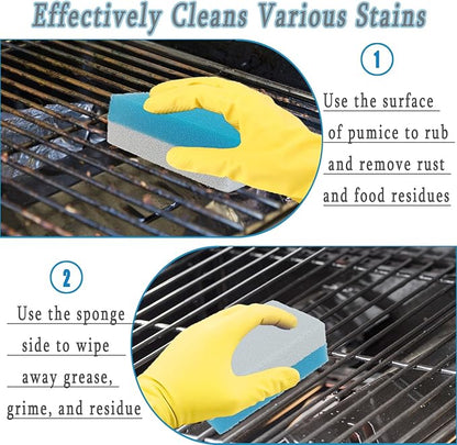 4 Pcs Grill Pumice Stone & Sponge Combination Cleaner, Heavy Duty 2 in 1 Pumice Stone and Sponge Clean Brush for Grills, Cast Iron Cookware, Oven, Grate, Stovetop (4)