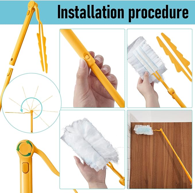 Colingmill 4 Pcs 3 ft Replacement Handles Compatible with Duster Refills, Extendable Long Extended Handle Only, Adjustable Length for Ceiling Fans, Blinds, Shelves, Windows (Yellow)