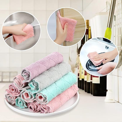 20 Pack Kitchen Dish Cloths Dish Towels,Super Absorbent Coral Fleece Cloth,Premium Cleaning Cloth,Nonstick Oil Washable Fast Drying Dish Rags for Clean Table,Dish,Glass（5Colors 6"x10"）