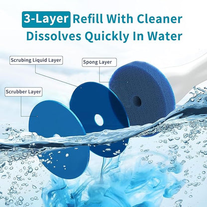 Electric Toilet Brush and Holder Set, Hillyfe Motorized Toilet Brush with 15 Disposable Refill Heads, Hard Nylon Brush 360 Degree Cleaning, Rechargeable