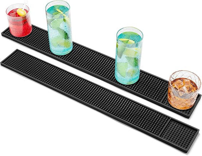 Facmogu 2PCS Rubber Bar Mats, 24x3 / 60x8cm Coffee Bar Countertop Spill Mats, Rubber PVC Kitchen Drink Service Mat, Rail Runner Drip Mat, Non Slip Heat Resistant Tabletop Protection Mat