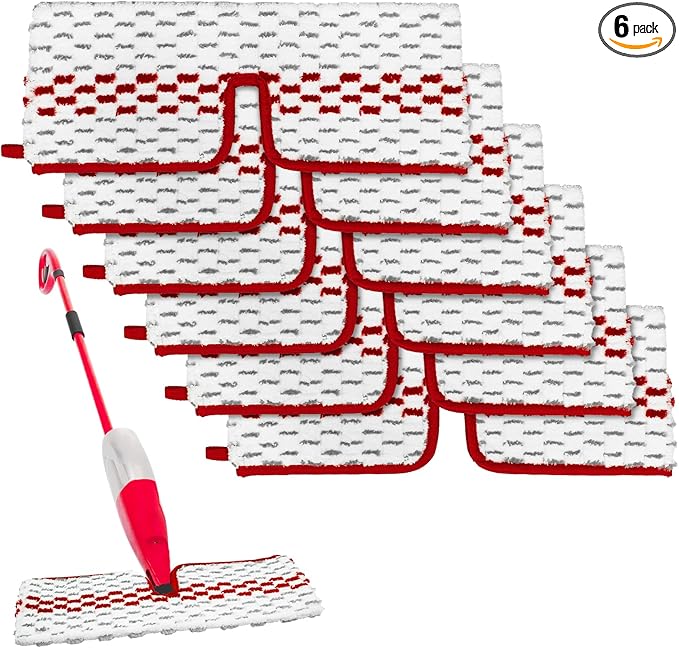 Spray Mop Pads Compatible with Promist Max - Reusable Mop Refills for Oceda Promist Max, Microfiber Double Sided Usable Dry Wet Floor Cleaning (6 Pack Red)