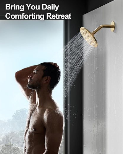10" Dual Rainfall Shower Head Faucet Set with Handheld Sprayer, Round Rainfall Shower System, Brushed Gold