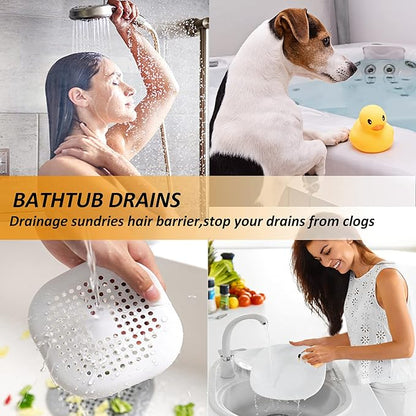 Hair Drain Catcher,Square Drain Cover for Shower Silicone Hair Stopper with Suction Cup,Easy to Install Suit for Bathroom,Bathtub,Kitchen 2 Pack (White)