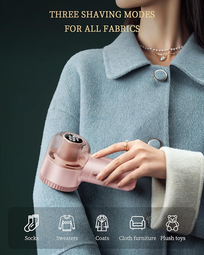 X-Large Fabric Shaver with Lint Brush, Rechargeable Lint Shaver with Digital Display, 3-Speeds, 6-Leaf Blades, 1200mAh Electric Lint Remover Sweater Shaver for Removing Fuzz and Pill