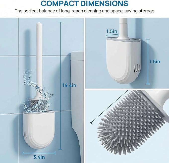 RV Silicone Toilet Brush with Holder, Toilet Bowl Brush for RV Travel Trailers/Campers, Anti-Drip Anti-Roll Compact Toilet Cleaner for Small Bathroom,Made by RVers for RVers
