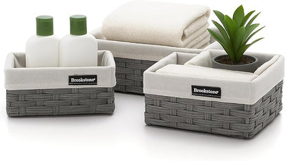 Brookstone Wicker Shelf Storage Basket Decorative Shelf Bin, bathroom organizers and storage, Boho Living Room Decor, Spring Storage 2026-3 Piece Set