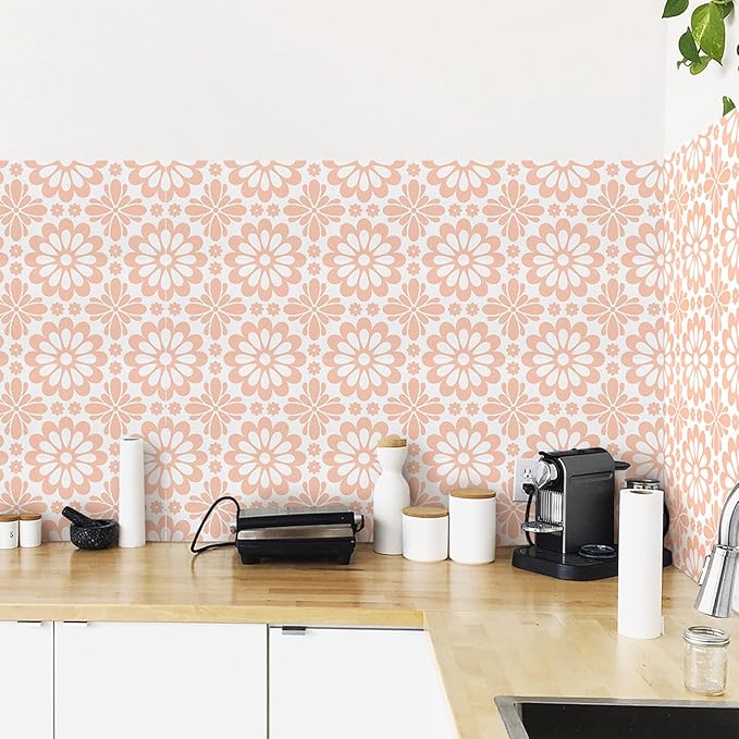 AM AMAONM 10pcs 20x20cm Removable Square Vintage Floral Pattern Tile Stickers 3D Decorative Peel and Stick Vinyl Self Adhesive Wall Tiles Decor Decals for Kitchen Backsplash Bathroom Furniture (F)
