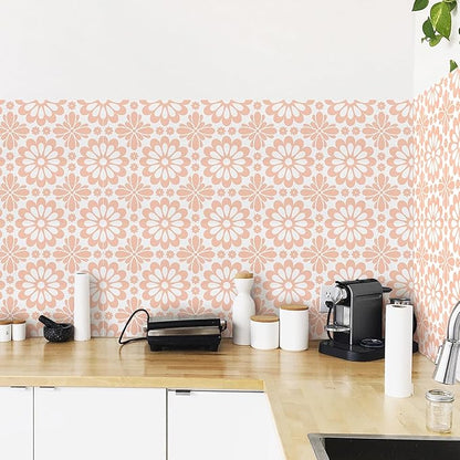 AM AMAONM 10pcs 20x20cm Removable Square Vintage Floral Pattern Tile Stickers 3D Decorative Peel and Stick Vinyl Self Adhesive Wall Tiles Decor Decals for Kitchen Backsplash Bathroom Furniture (F)