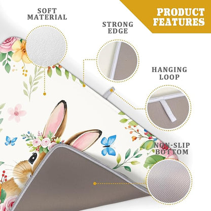Easter Egg Bunny Dish Drying Mat 18 x 24 Inch With Absorbent Reversible Microfiber Spring Floral Flower Rabbit Butterfly Holiday Drying Mats Fast Dry Pad Draining Mat For Kitchen Countertop