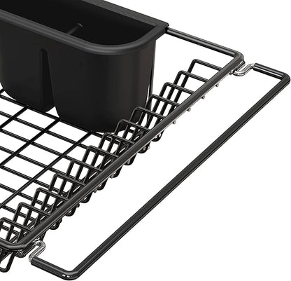 Simple Houseware Large Over Sink Counter Top Stainless Steel Dish Drainer Drying Rack with Utensil Holder, Black