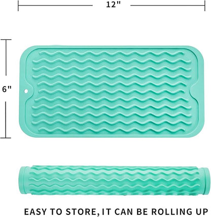 MicoYang Silicone Dish Drying Mat for Multiple Usage,Easy clean,Eco-friendly,Heat-resistant Silicone Mat for Kitchen Counter or Sink,Refrigerator or Drawer Liner Mint S 12 inches x 6 inches