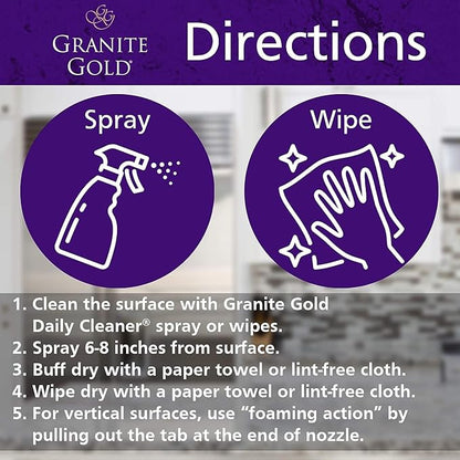 Granite Gold Polish Spray, Streak-Free Shine for Granite, Quartz, Marble, Travertine, Natural Stone Countertops, 64 Fluid Ounces and 24 Fluid Ounces