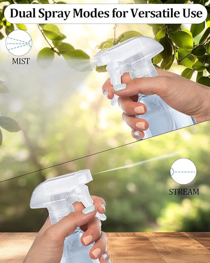 2 Pack 360° Spray Bottles, 10 oz Plastic Small Containers with Adjustable Spray Nozzles, Spray Bottles for Hair, Cleaning Solutions, BBQ and Plants Clear