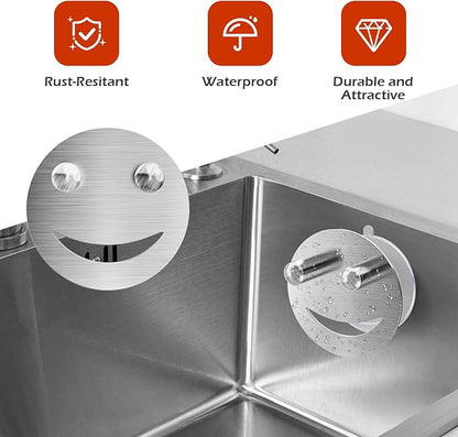 Stainless Steel Smiley Face Sponge Daddy Holder, Brushed Silver Sink Caddy Organizer with Suction Cup Installation for Kitchen, Keep Happy Face Sponge Clean and Dry