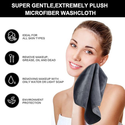 SINLAND Microfiber Facial Cloths Fast Drying Washcloth 12inch x 12inch (6pack, Blue+Navy Blue+Grey)