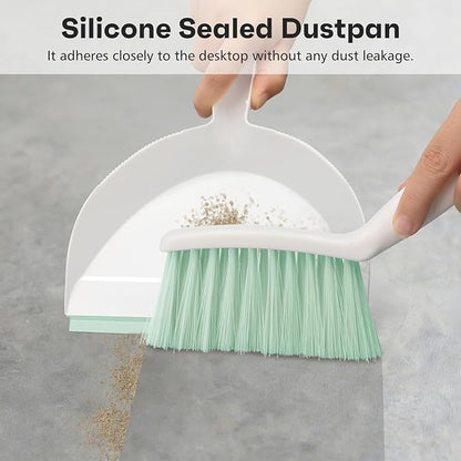 NACENA Handheld Dustpan and Broom Set – Mini Compact Brush Combo for Desktop, Sofa, Car & Kitchen Crumbs Small Cleaning Tool with Stiff Bristles, Green