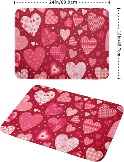 Valentine Day Love Heart Dish Drying Pad 18 x 24 Inch with Absorbent Reversible Microfiber Happy Valentines Pink Red Hearts Drying Mats For Kitchen Counter Dining Room Decoration