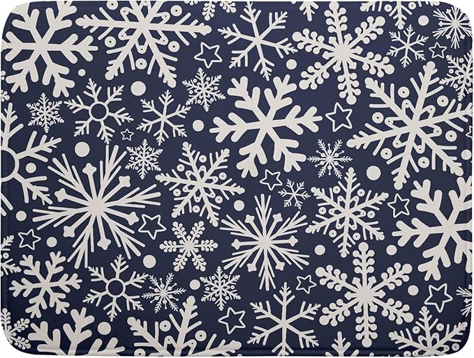 Dark Blue Winter Dish Drying Mat for Kitchen Counter 18x24 Cream Snowflake Holiday Theme Seasonal Absorbent Reversible Microfiber Drying Mats Kitchen Countertop Protector Dishes Drainer Pad