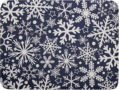 Dark Blue Winter Dish Drying Mat for Kitchen Counter 18x24 Cream Snowflake Holiday Theme Seasonal Absorbent Reversible Microfiber Drying Mats Kitchen Countertop Protector Dishes Drainer Pad