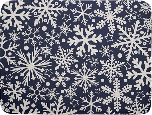 Dark Blue Winter Dish Drying Mat for Kitchen Counter 18x24 Cream Snowflake Holiday Theme Seasonal Absorbent Reversible Microfiber Drying Mats Kitchen Countertop Protector Dishes Drainer Pad