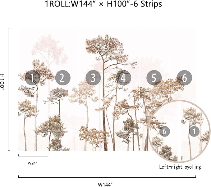 Zeeko Vintage Forest Beige Wall Murals Peel and Stick 144" W x 100" H Waterproof Canvas Self-Adhesive Removable Wallpaper Large Woodland Landscape Wall Art Decor for Bedroom Living Room