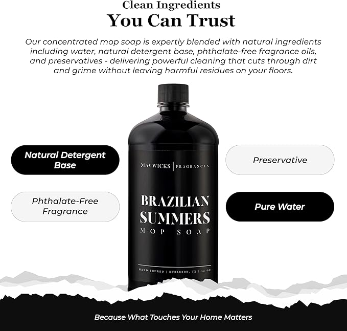 Fragrances - Luxury Mop Soap (Brazilian Summers) 32 Oz – Brazilian Summers Scented Floor Cleaner for Mopping – Pet Safe, Best Smelling Mop Detergent for All Surfaces