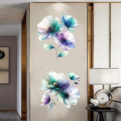 Boho Flower Wall Stickers Wildflower Floral Grass Peel and Stick Wall Stickers Living Room Bedroom Nursery Wall Decor (Blue)