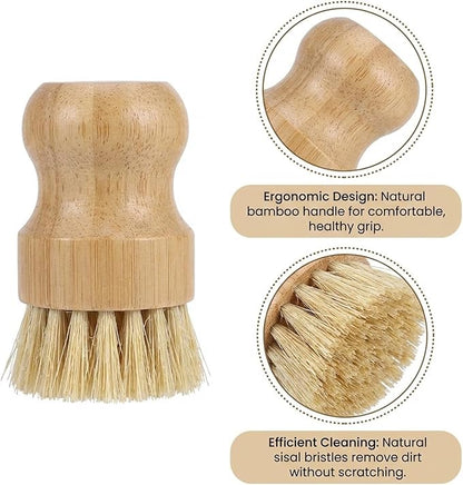 2 Pack Bamboo Dish Scrub Brush with Bamboo Pan Scraper Pot Scraper Non-Scratch Dish Scrapers Kitchen Cleaning Tools for Cast Iron Skillets, Cookware, Dishes, Pans Bowls, Plates and Pots