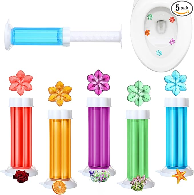 5 Pcs Flower Toilet Gels 70 Count 5 Kinds Stamp Bowl Gel Scent Toilet Stain Removal Cleaner Air Freshener Flower Stamps Pack for Bathtubs Bathroom (Classic Color)