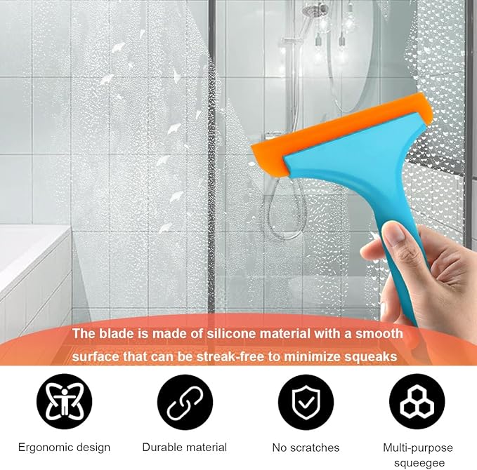 2 PCS Small Silicone Window Squeegee, 5.9 Inch Car Windshield Water Blade Squeegee with Non-Slip Handle, All-Purpose Cleaning Squeegee for Car Windshield, Window, Mirror (Sky Blue)
