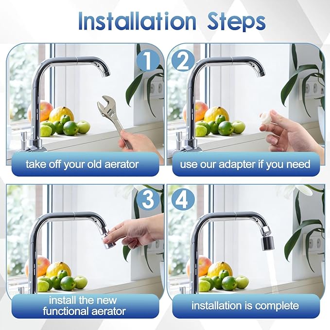 Swivel Faucet Aerator 360 Degree Twist Kitchen Sink Aerator Dual-Function Sink Sprayer Attachment Kitchen 55/64 Inch Female Thread Faucet Extender Splash-Proof