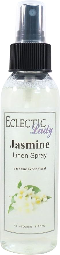Jasmine Linen Spray, 8 ounces - Eclectic Lady Sheet and Linen Spray - No Artificial Colors, Parabens, or Preservatives - Long-Lasting Scent for Bed, Fabric & Pillow