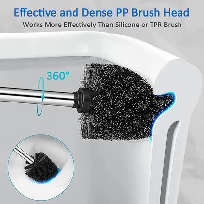 Toilet Bowl Brush and Holder, Toilet Brush with Stainless Steel Handle and Durable Bristles for Bathroom Cleaning, Automatic Closing Holder Set (Black)