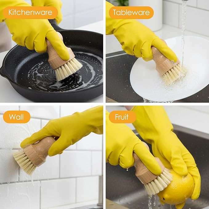 20 Pack Bamboo Dish Brush Set, Natural Dish Scrub Brush with Handle, Wooden Dish Scrubber for Kitchen Cleaning, Eco-Friendly Scrub Brush for Dishes, Pots, Pans, and Vegetables