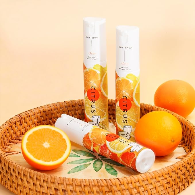 Travel Size Toilet Spray, Bathroom Odor Eliminator, 3 Pack, 1 fl oz Each, Up to 150 Uses, For Home and Travel, Essential Oils Freshener Spray, Citrus Scent