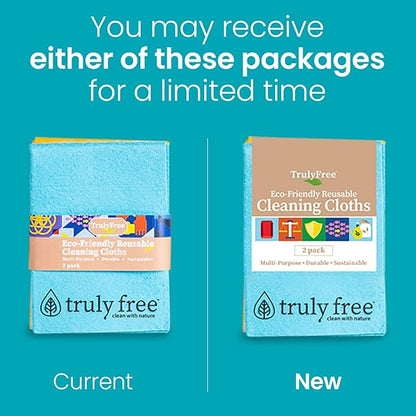 Truly Free Reusable Cleaning Cloth, 2 Pack - Multipurpose Super Absorbent, Reusable, Durable, Washable Kitchen Towels, Cleaning Rags, Cloth Wipes, Wash Rags, Car Wipes Cleaning Supplies, 14x10”