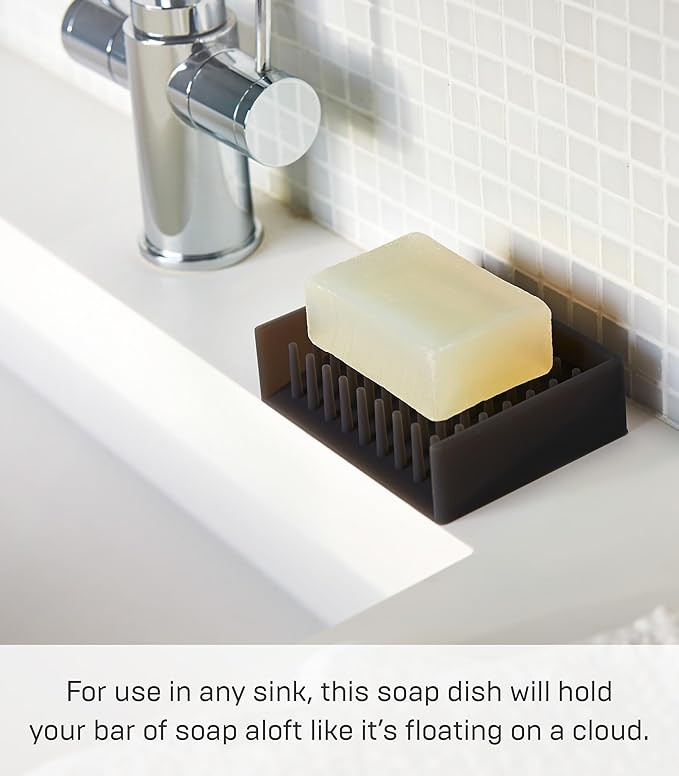 Yamazaki Home Float Self Draining Soap Tray - Floating Holder Dish for Sink - Silicone