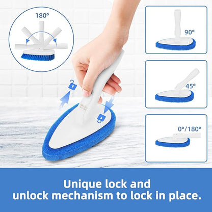 Qaestfy Shower Scrubber Cleaning Brush Combo Bath Tub Tile Cleaner Scrubber Brush with 51'' Adjustable Long Handle Scrub Brush for Bathroom Shower Bathtub Wall Mop Cleaning Scrubbing